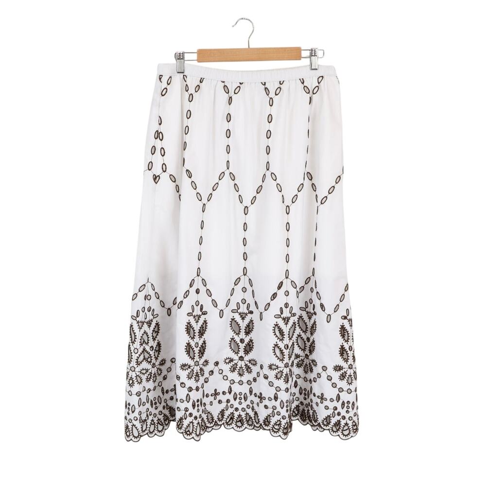 NWT Madewell Embroidered 100% Cotton Poplin Midi Skirt White Brown Size Large - Picture 5 of 11